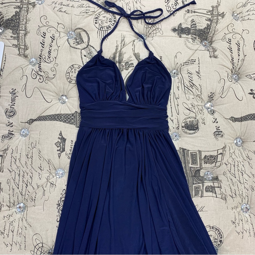 MISA Los Angeles, Halterneck long casual dress, Navy, Size: Small - Picture 4 of 8